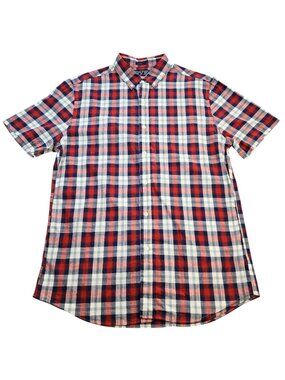 Hawker Rye Plaid Short Sleeve Button Down Shirt Mens Large Tall Red Blue